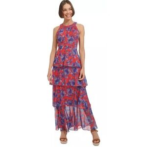 Tommy Hilfiger Women's Floral-Print Tiered Halter Maxi Dress. NWT Sz 2 Summer